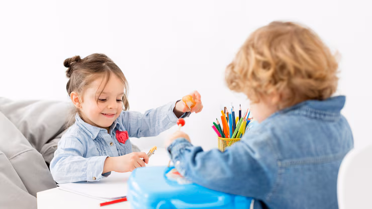 two children playing together desk 23 2148572960